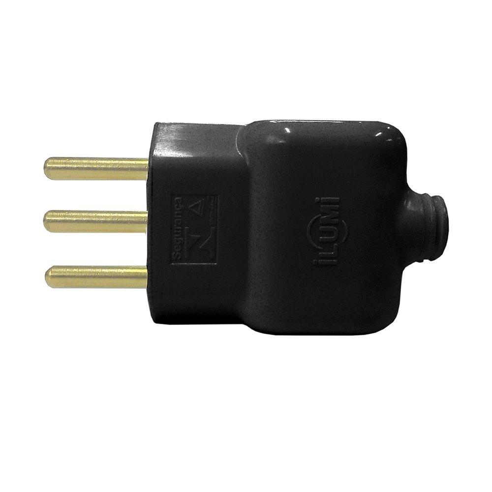 Kit 5 Pares Ilumi Com 5 Plugues Pino Macho 2P+T 10a/250v Preto + 5 Plugues Pino Fêmea 2P+T 10a/250v Preto
