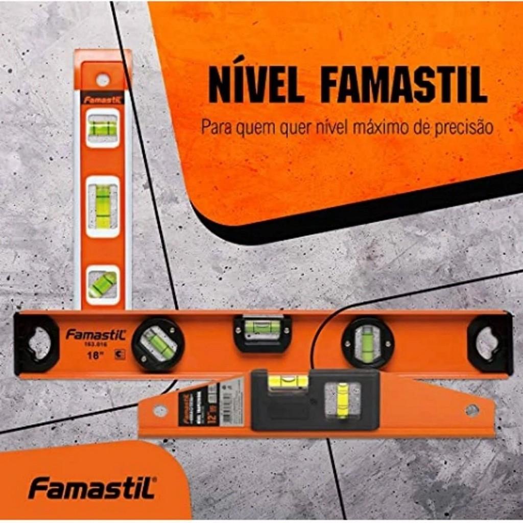 Nível Magnético Alumínio Famastil 3 Bolhas 23cm 225mm Ref 538 Medições Precisas
