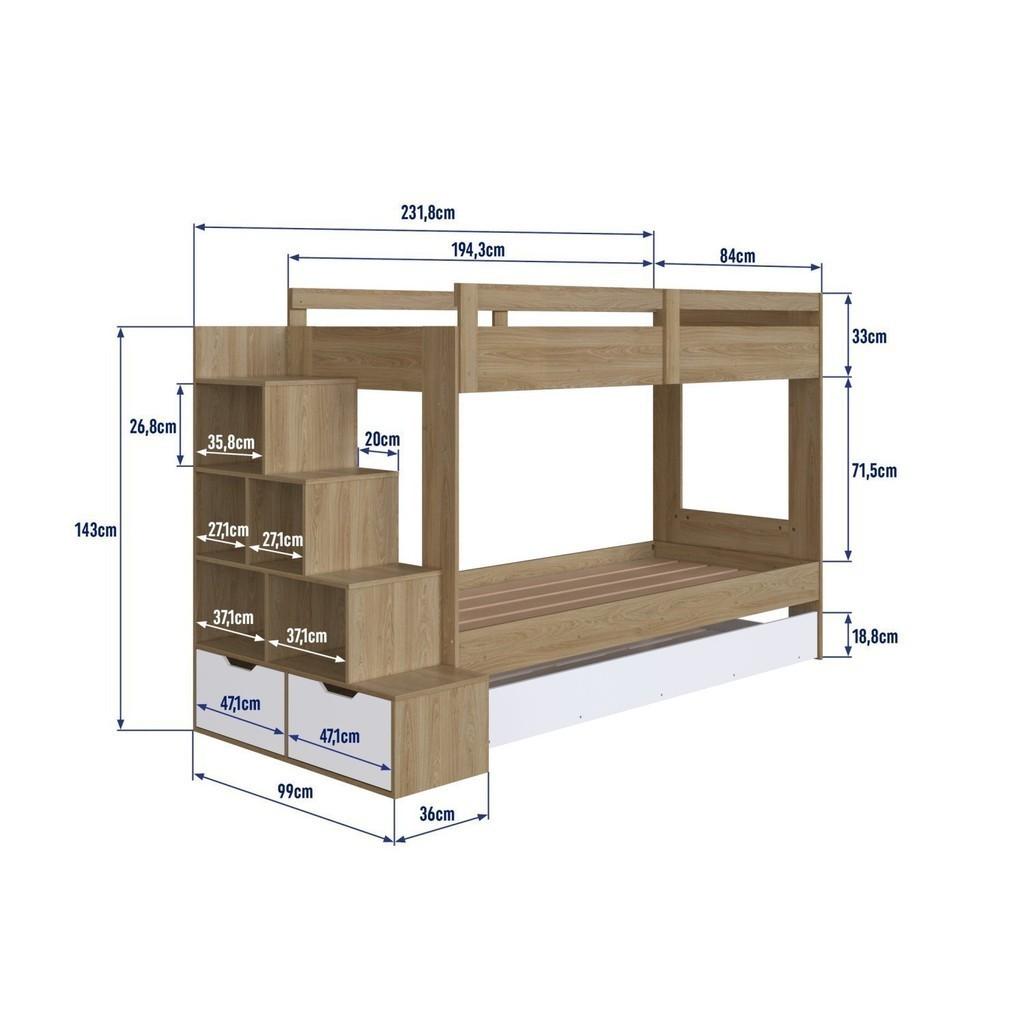 Treliche Infantil Com Cama Auxiliar Escada Nichos E Gavetas Laterais Marrom/aveiro Oak/branco Aveiro Oak/branco
