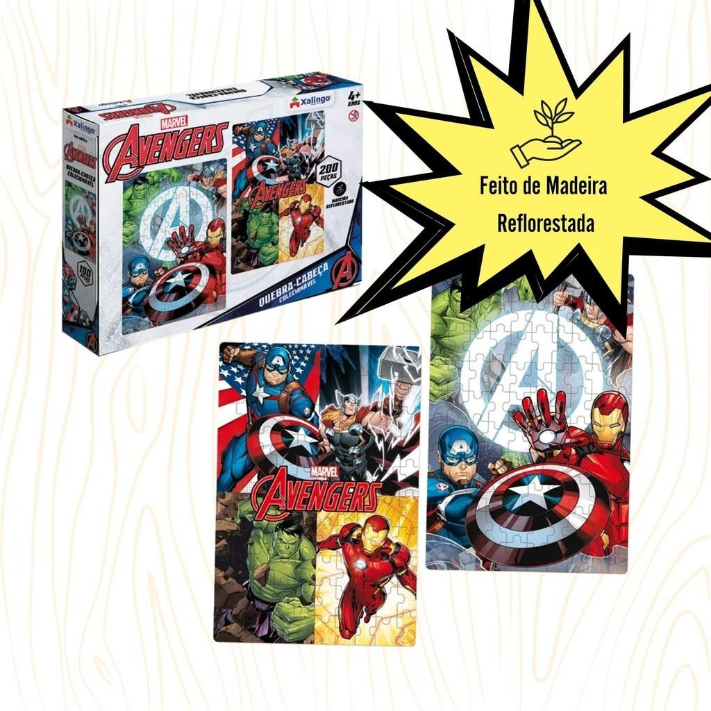 Brinquedo Infantil Quebra Cabeça 2 Cenas Avengers Vingadores 200 Peças Xalingo