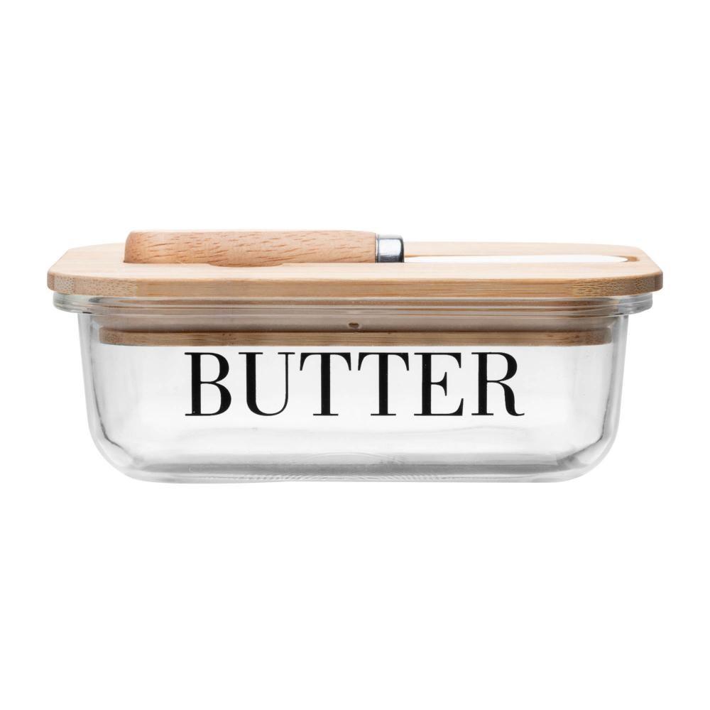 Manteigueira De Vidro Com Tampa De Bambu E Espátula Wolff Basic 15cm Porta Manteiga Mesa Posta Café Da Manhã