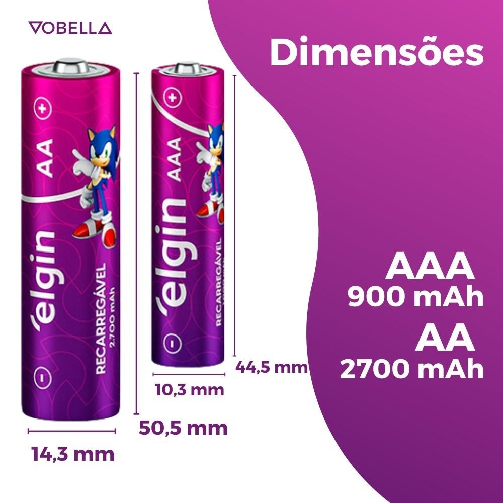 4 Pilhas Aa 2700mah E 4 Aaa Palito 900mah Recarregável Elgin