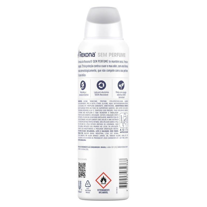 Desodorante Antitranspirante Aerosol Rexona Sem Perfume 72h 150ml