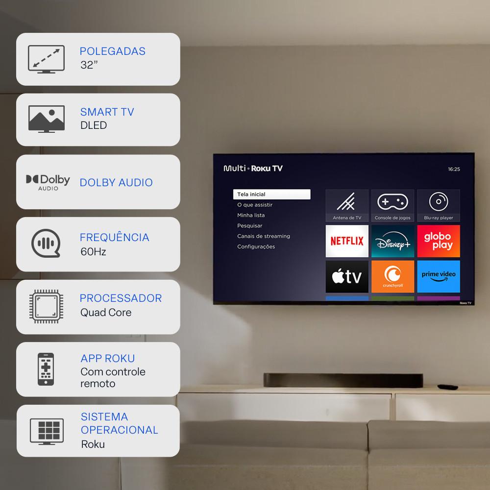 Smart TV Dled 32 HD Multi Essencial Roku 3hdmi 2USB Wi-fi - Tl081e