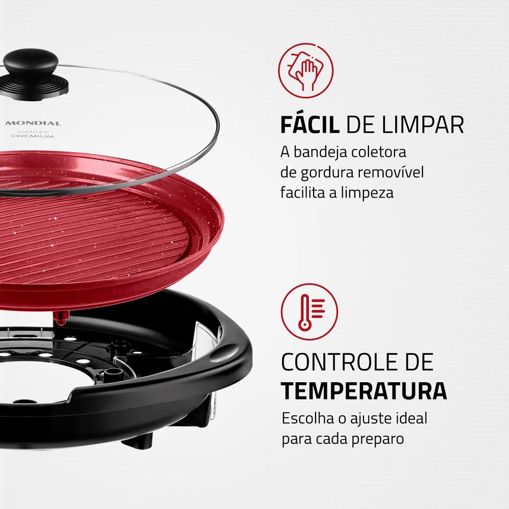 Grill Redondo Cook Grill G-03-rc 1270w Red Ceramic Mondial - 220V