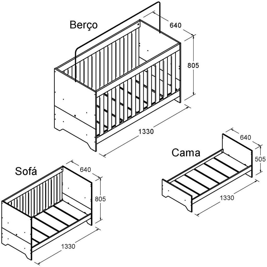 Berço Ditália Multifuncional 3x1 Bbi-51 Branco