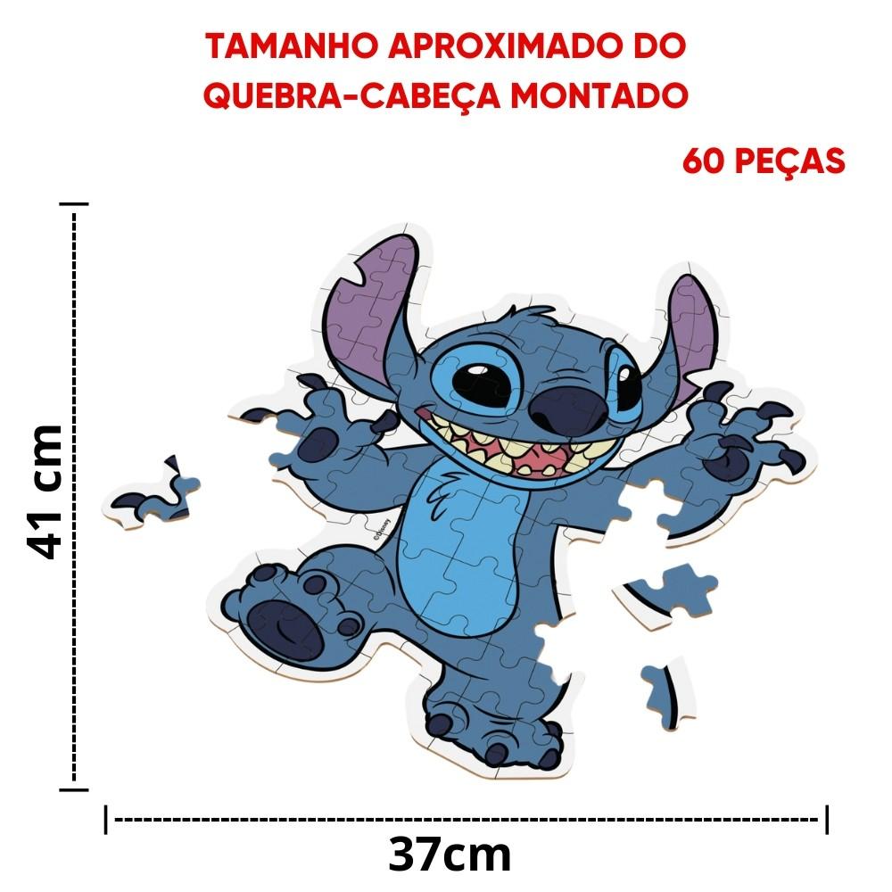 Quebra Cabeça Stitch 60 Peças Madeira Reflorestada Xalingo Lilo Disney Filme Puzzle Azul Boneco Cena