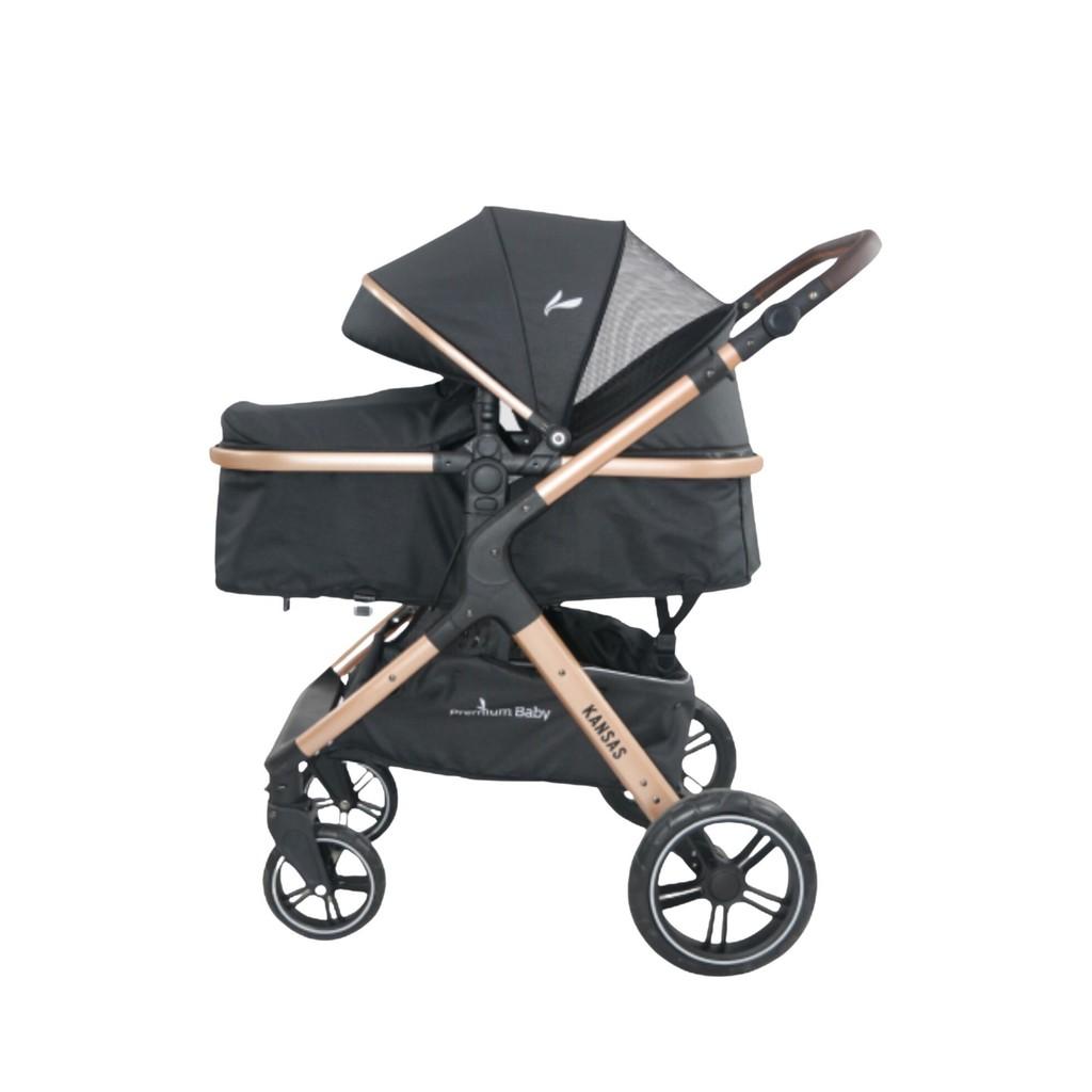 Carrinho Kansas Gold Premium Baby C/Bebê Conforto E Base