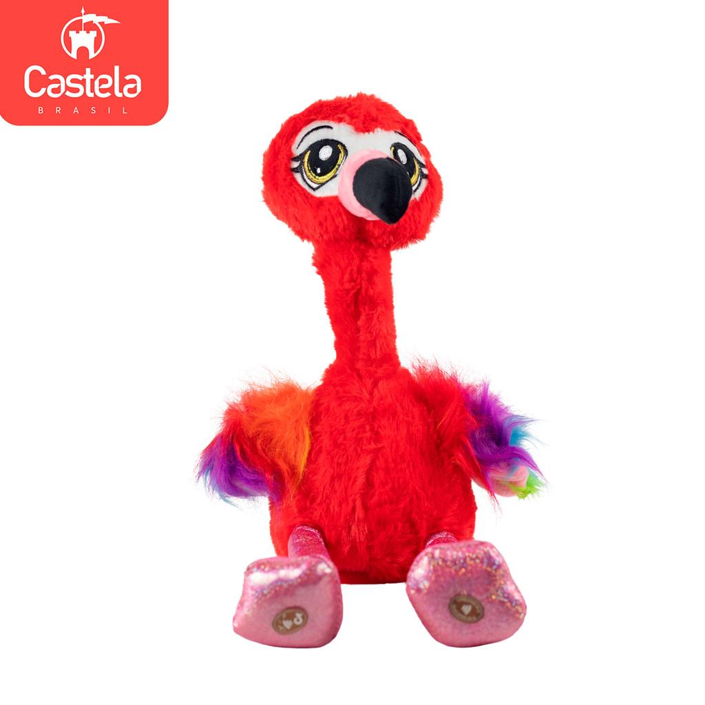 Boneco Flamingo Vermelho Dança Som Luz E Movimento - Castela