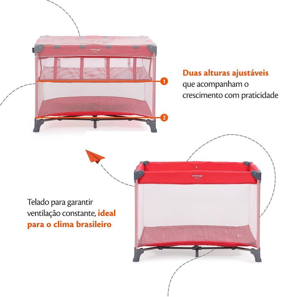 Berço Portátil Voyage Baru 0-18kg Com Mosquiteiro Rosa Chiqueirinho 2 Alturas