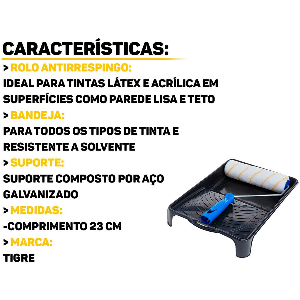 Kit Para Pintura Multiuso Antirrespingo Econômico Com Rolo + Bandeja Plástica Resistente Tigre