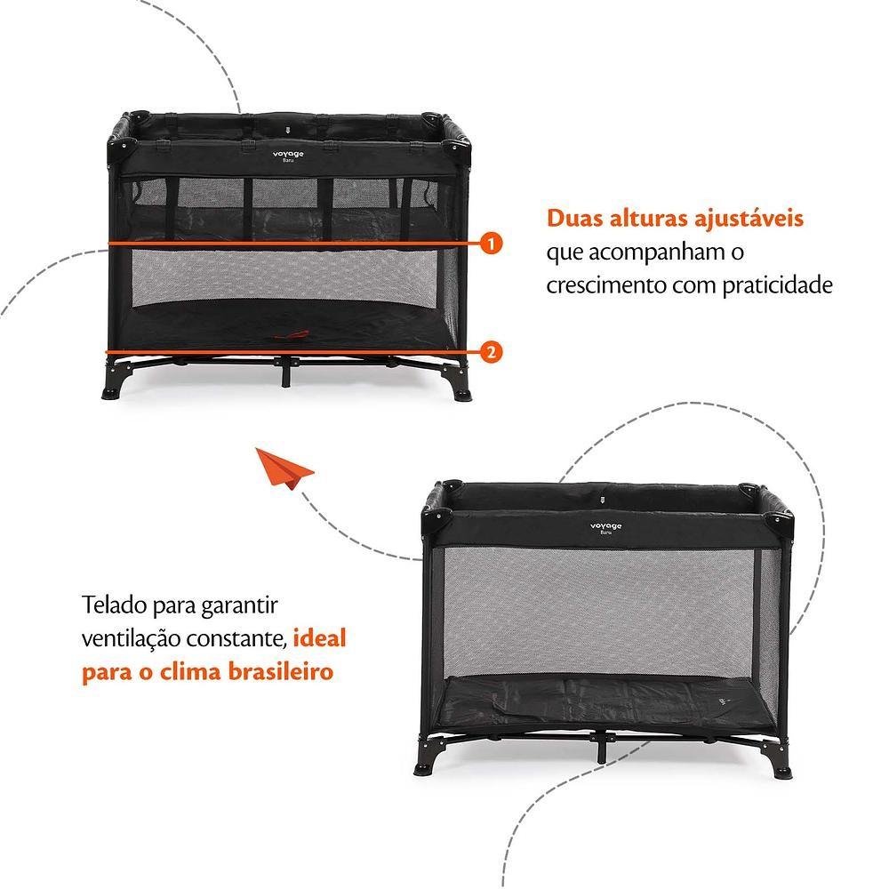 Berço Portátil Voyage Baru 0-18kg Com Mosquiteiro Preto 2 Alturas