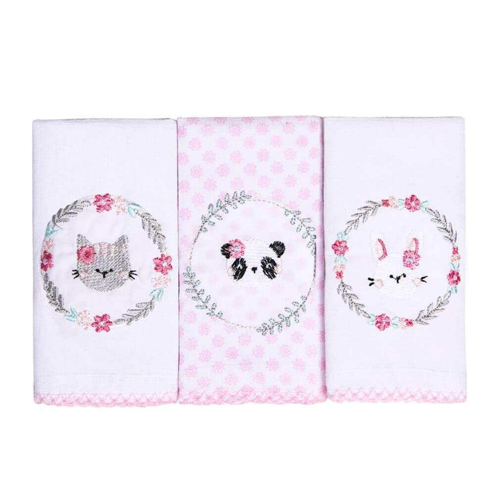 Kit Pano De Boca Papi Bordados Karinho Amigas - 03 Peças