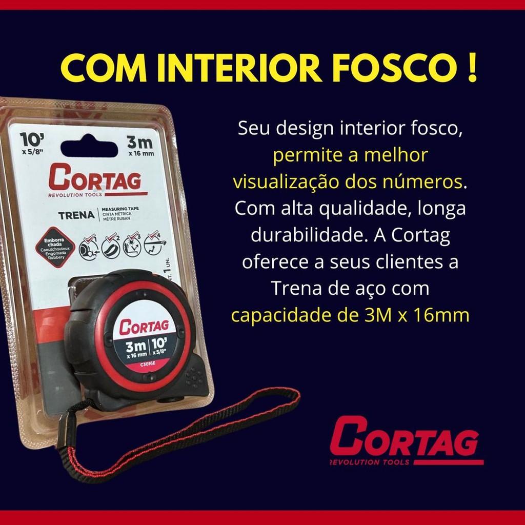 Trena Cortag Emborrachada 3m X 16mm Fita Em Aço Profissional