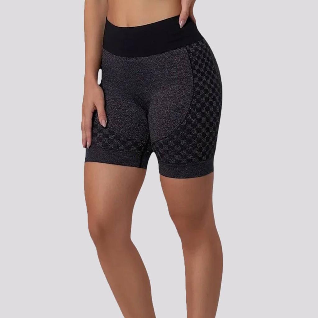 Shorts Quadriculado Selene Sem Costura Feminino Preto
