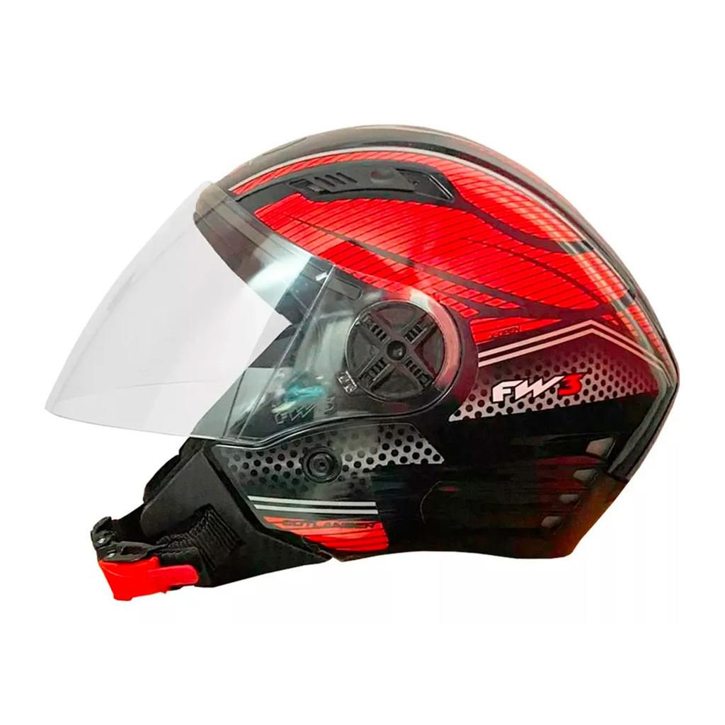 Capacete Aberto X Open Preto Com Vermelho Rosa Ou Azul FW3 Diversos Tamanhos E Viseira Transparente