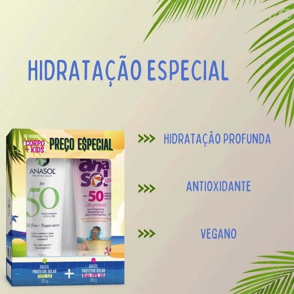 Kit 3 Und Kit Anasol FPS 50 Corpo 120g + FPS 50 Kids 100g