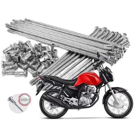 Kit Jogo De Raio Raição Moto Honda Titan Fan Cg 125 150 160 Es Esd Dianteira 4MM Cromado Com Niples