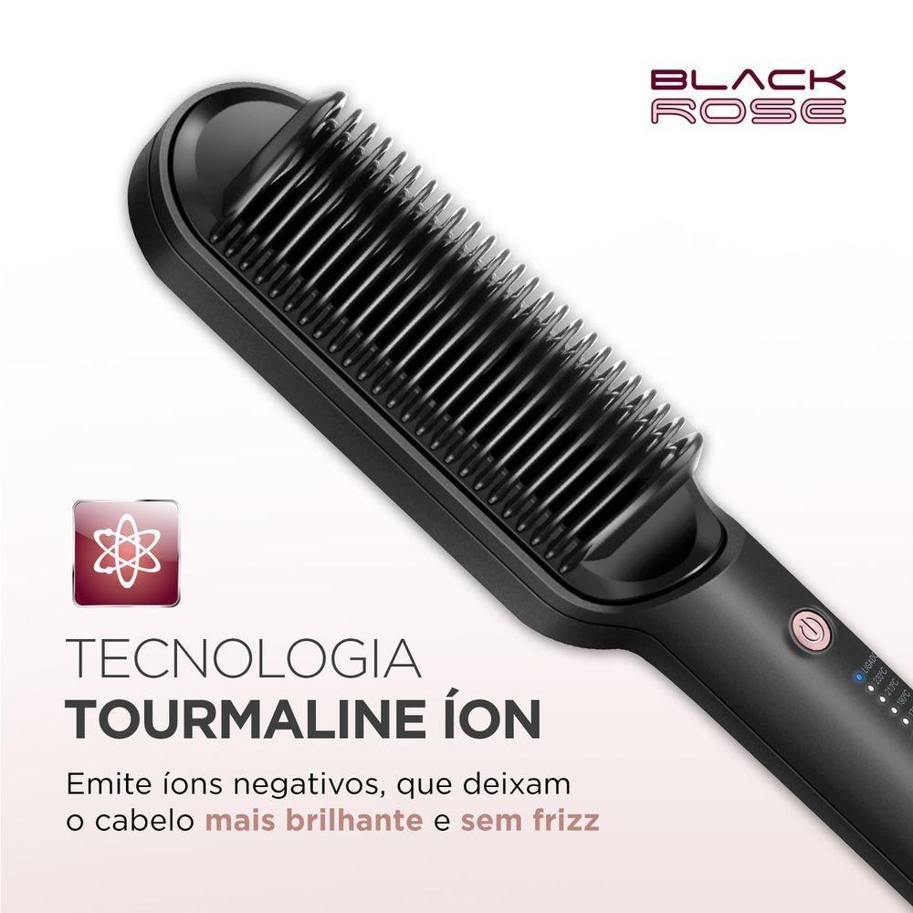 Escova Alisadora Black Rose Mondial Preto/rose Ea-07 Bivolt