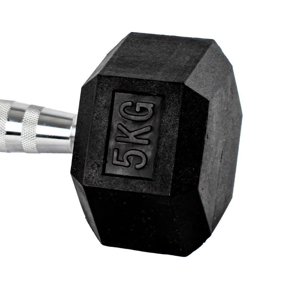 Par Halteres 5kg + 5kg Dumbbell Sextavado Emborrachado Pegada Cromada Gallant (gdb05f3b-pt)