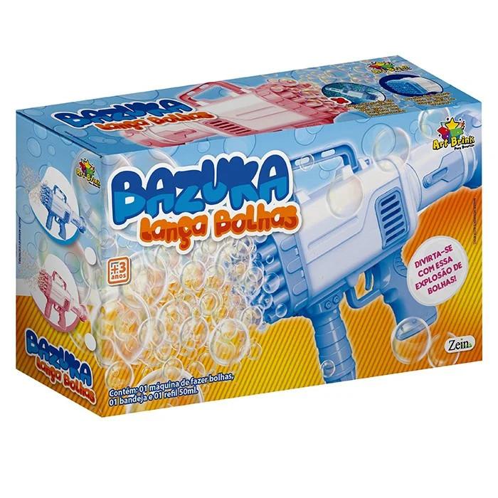 Bazuka Lança Bolha De Sabão Pistola De Bolhas Máquina Com Luz 50ml Sabão Bolha Original Com Inmetro