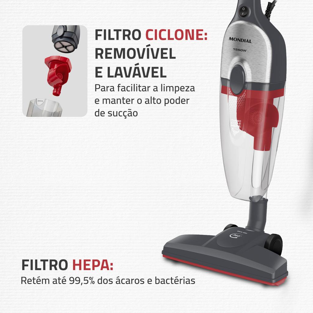 Aspirador De Pó Vertical Mondial Turbo Cycle Hepa Ap-41-gi 1550w Cinza Com Inox