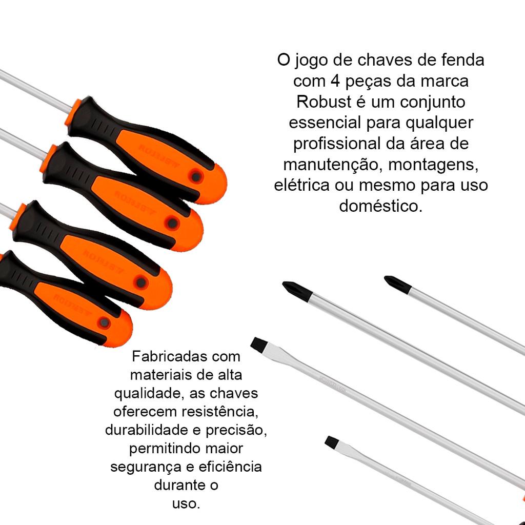 Kit Jogo Chave Fenda Robust Original 4 Peças Em Aço Cr-v Cromo Vanádio Profissional Super Resistente