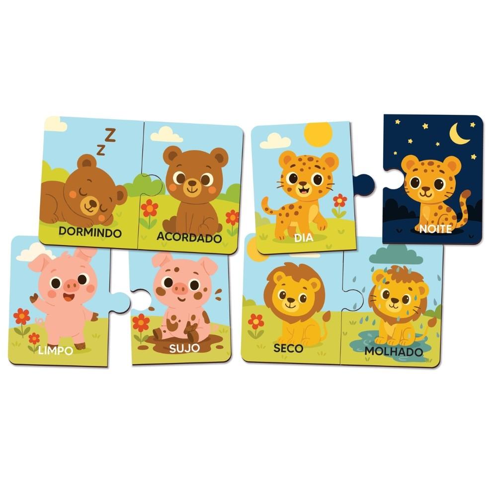 Quebra Cabeça Meus Primeiros Opostos Madeira Babebi Brinquedo Animais Jogo Educativo Mdf Infantil