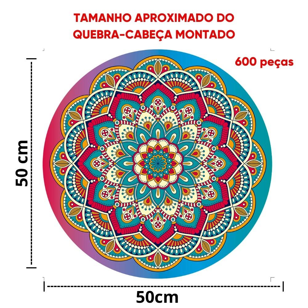 Quebra Cabeça Circular Mandala 600 Peças Grow Puzzle Flor Quadro Colorido Círculo Desafios Diversão