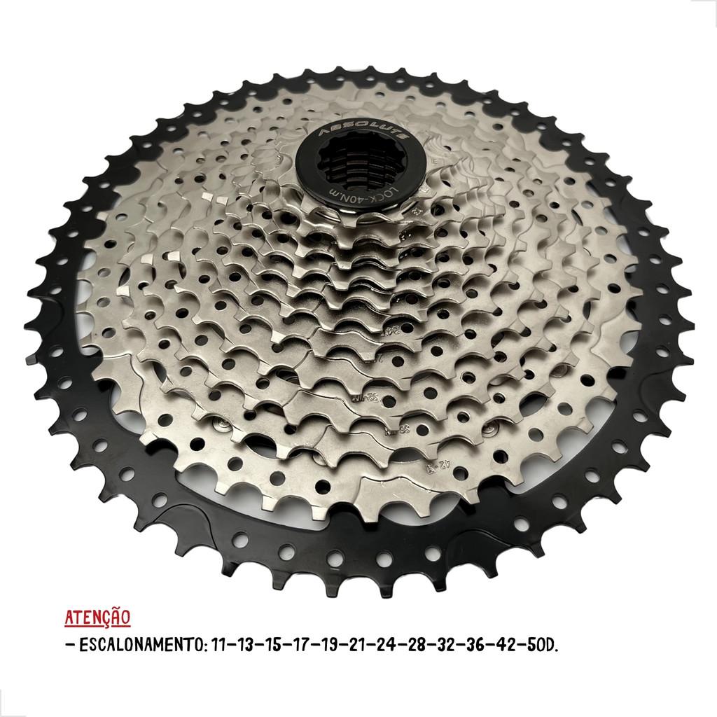 Cassete 12V Absolute 11/50d + Corrente Sunrace Prata 126 Elos - Mtb