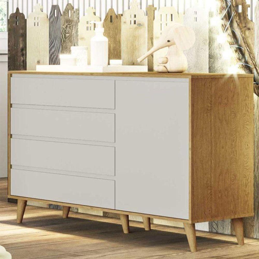Berço Americano Ambiente Ludmila E Cômoda Gran Lorena Off White Bétula - Carolina Baby