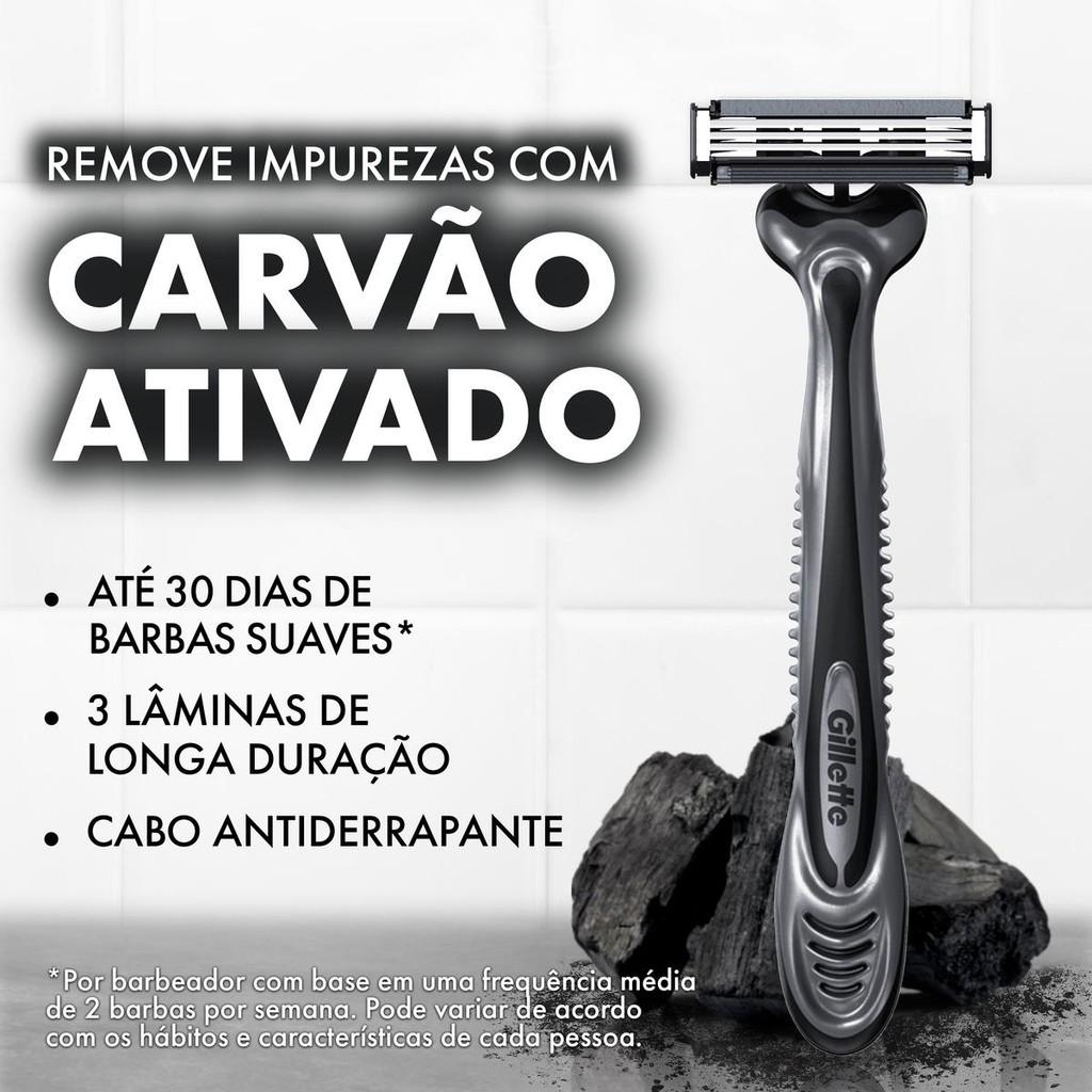 Aparelho De Barbear Descartavel Gillette 3 Carvão Ativado 8un