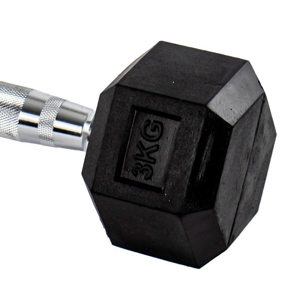 Par Halteres 3kg + 3kg Dumbbell Sextavado Emborrachado Pegada Cromada Gallant (gdb03f3b-pt)