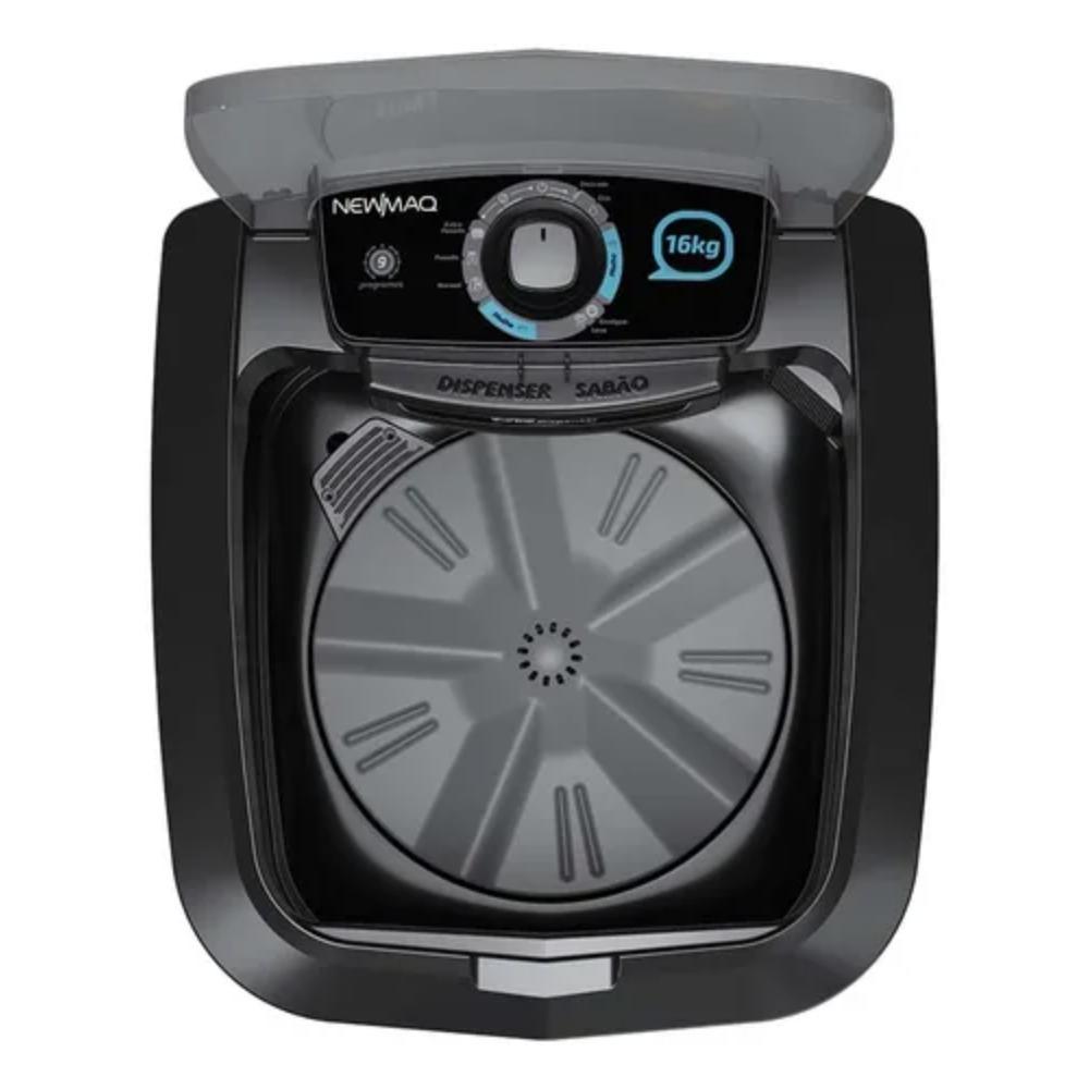 Tanquinho De Lavar Roupa 16kg Newmaq Semiautomático Com 9 Programas De Lavagem Preto 220V