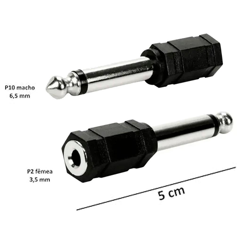 Plug Adaptador P2 Stéreo/P10 Mono Conector Fone Skypix- Ad749b