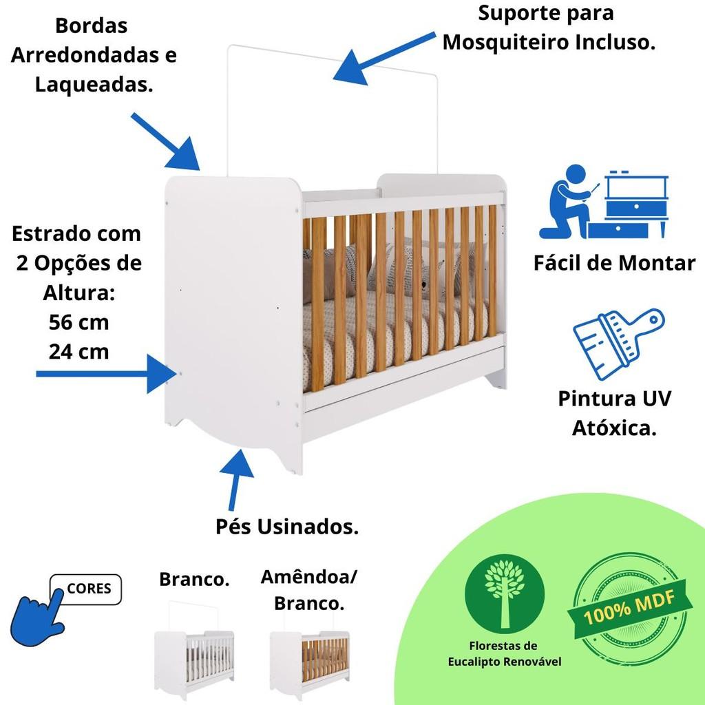 Quarto Bebê Completo Berço Americano Ben Cômoda Júnior Simples Guarda Roupa Uli 2 Portas 100 Mdf