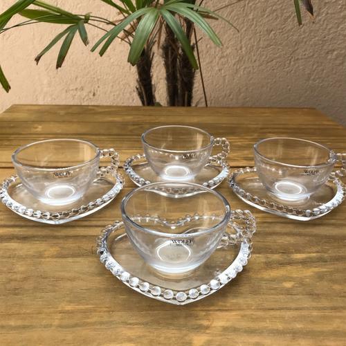Conjunto De 4 Xícaras De Chá 180ml Com Pires Coração Pearl - Wolff