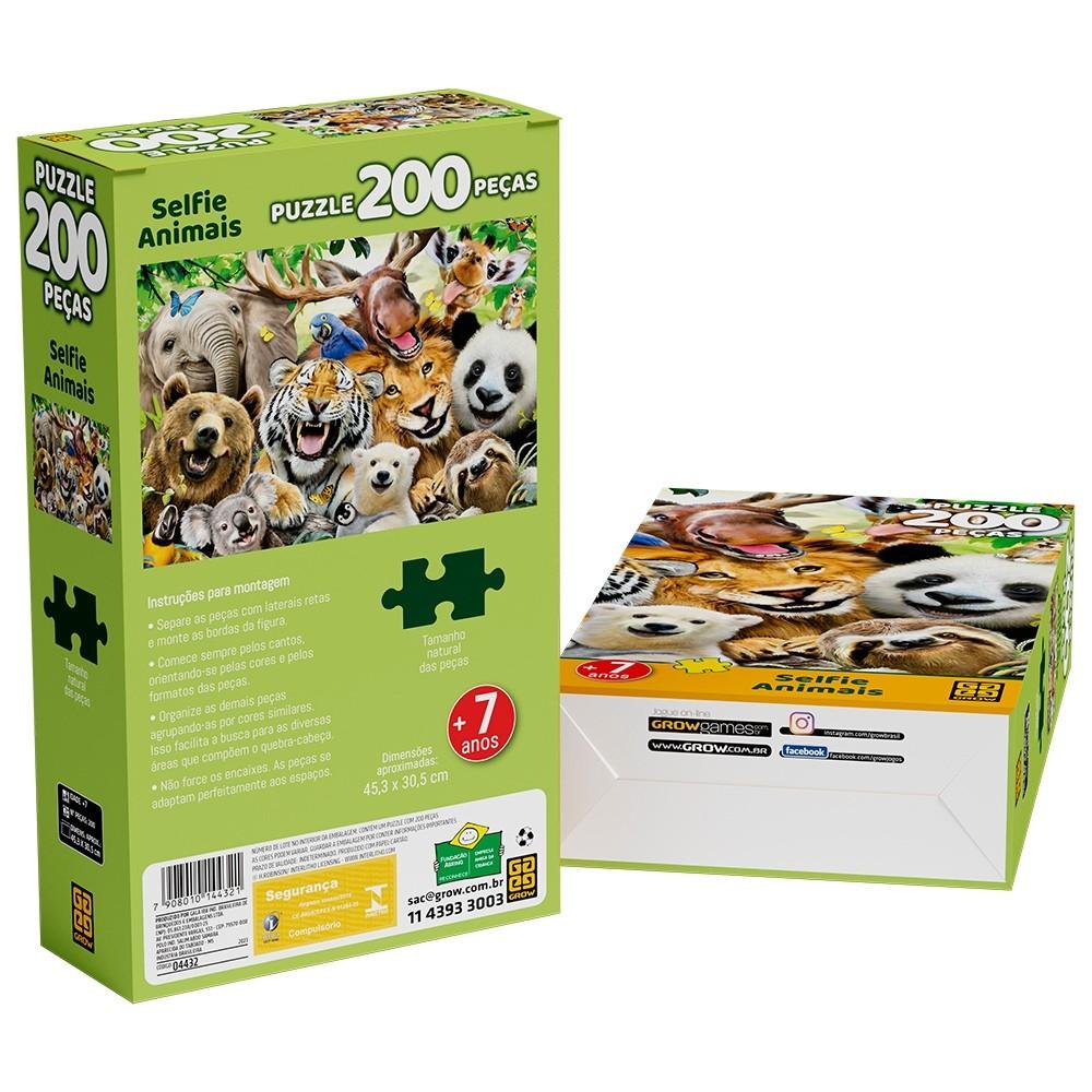 Quebra Cabeça Selfie Animais 200 Peças Grow Puzzle Floresta Leão Tigre Girafa Urso Pássaro Ave Bicho