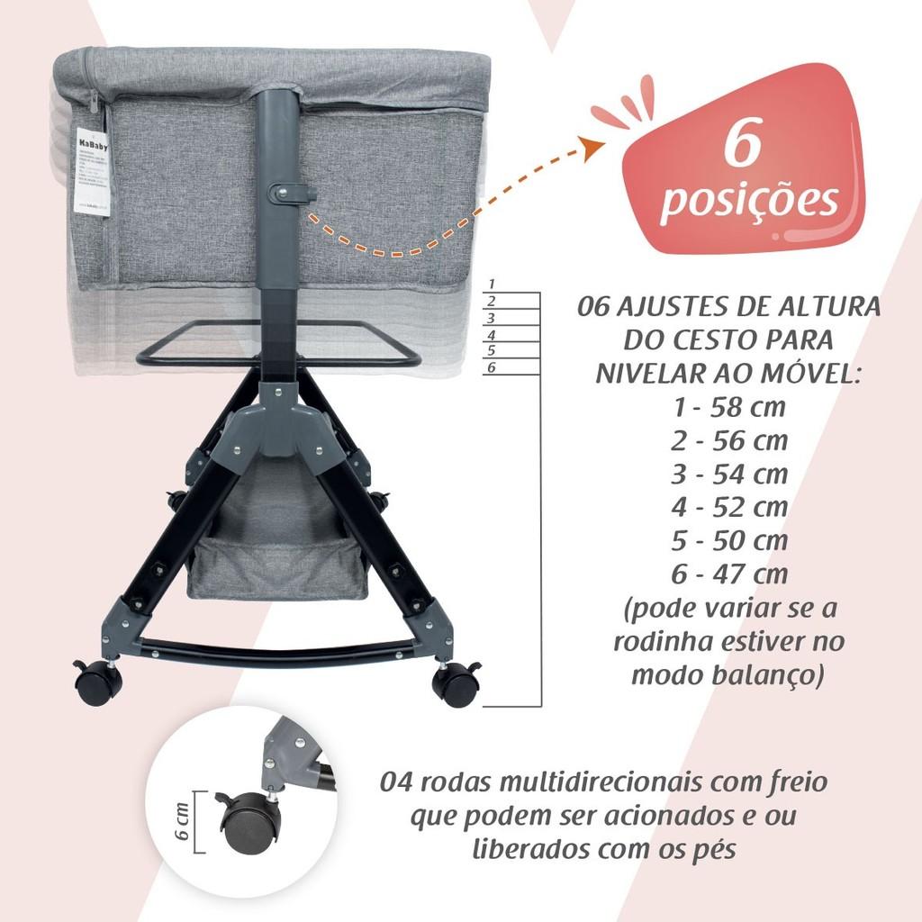 Berço Portátil Moises Co-bed Até 9 Kg C/Balanço Mosquiteiro E Cesto Luna - Kababy