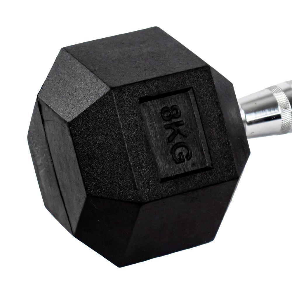 Par Halteres 8kg + 8kg Dumbbell Sextavado Emborrachado Pegada Cromada Gallant (gdb08f3b-pt)