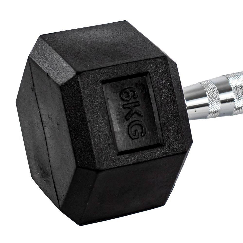 Par Halteres 6kg + 6kg Dumbbell Sextavado Emborrachado Pegada Cromada Gallant (gdb06f3b-pt)