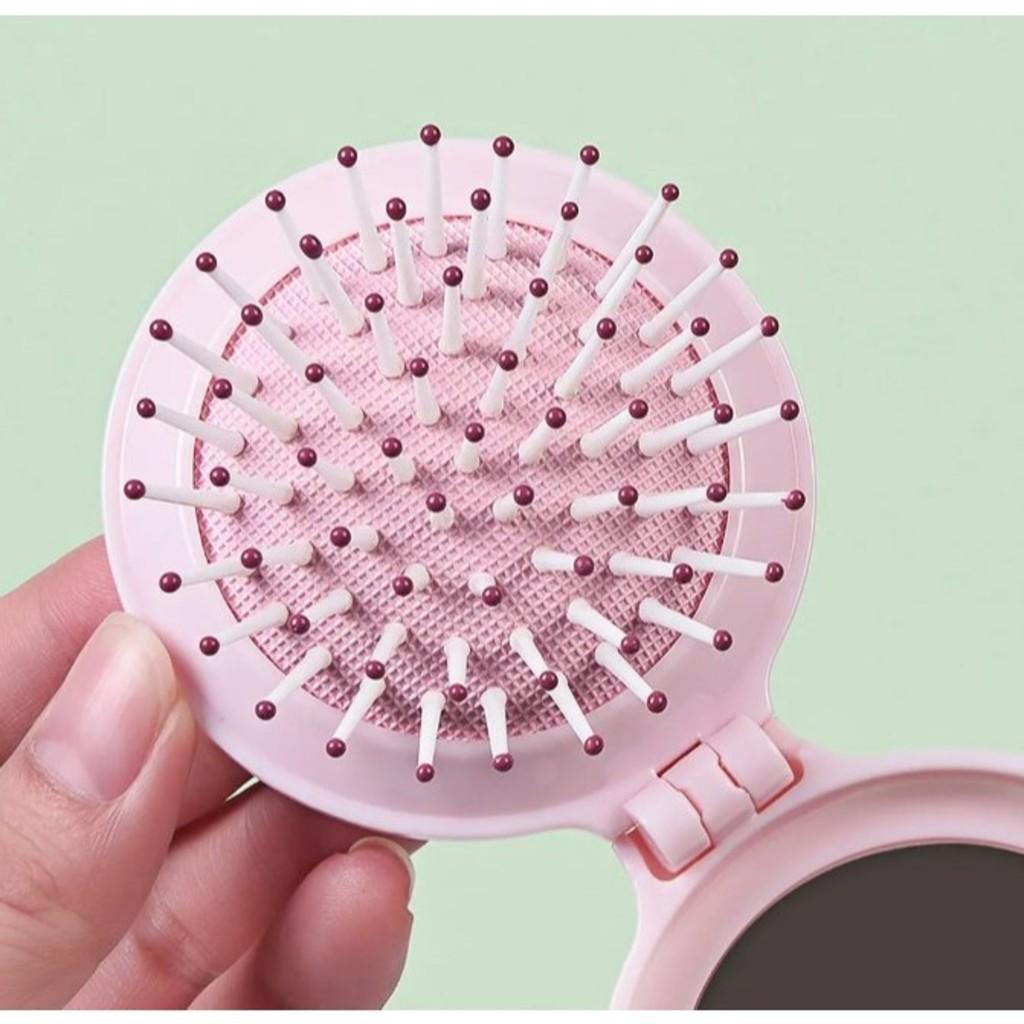 Kit Mini Escova De Cabelo Dobrável Com Espelho-portátil E Perfeita Para Bolsa