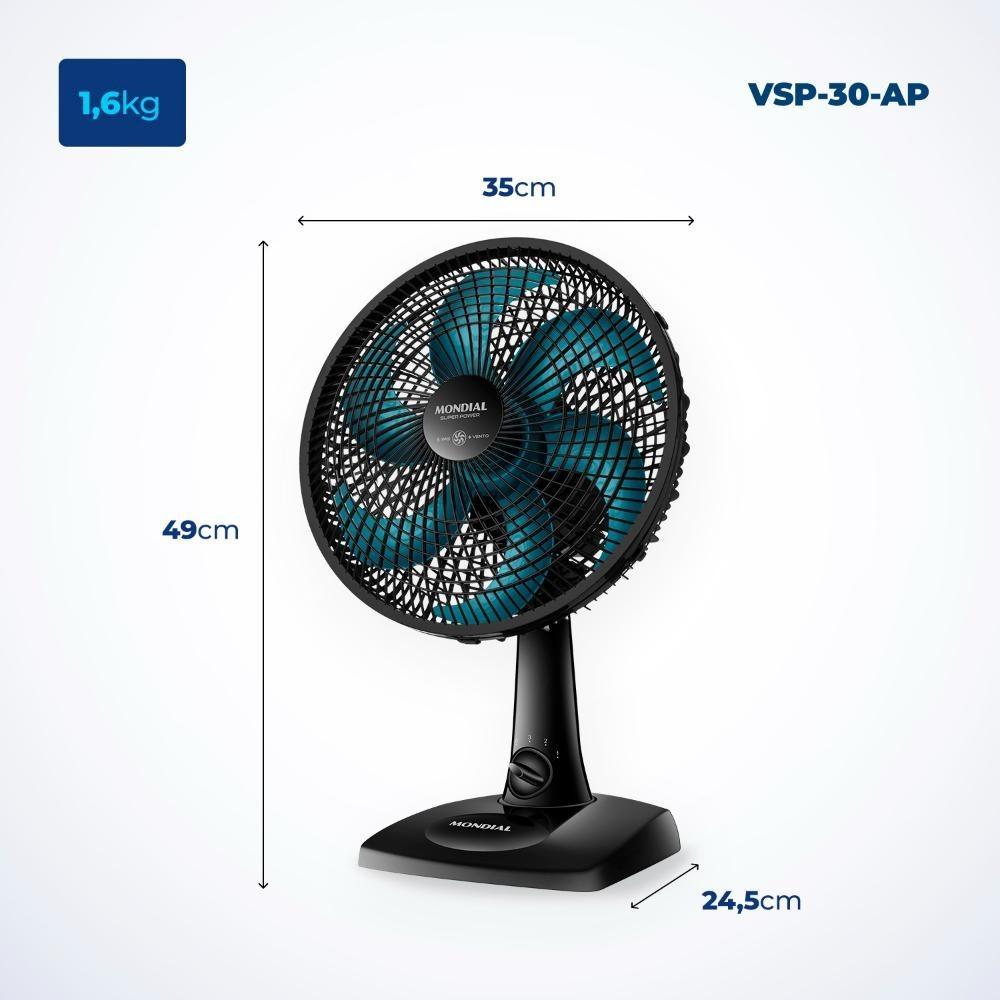 Ventilador De Mesa Mondial Vsp-30-ap 6 Pás 30cm Preto 127v