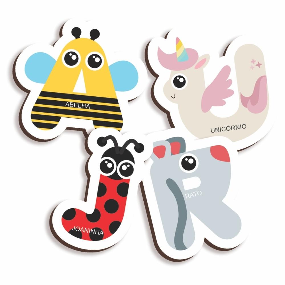 Jogo Alfabeto Divertido Babebi Brinquedo Mdf Madeira Reflorestada Educativo Letras Infantil Animais