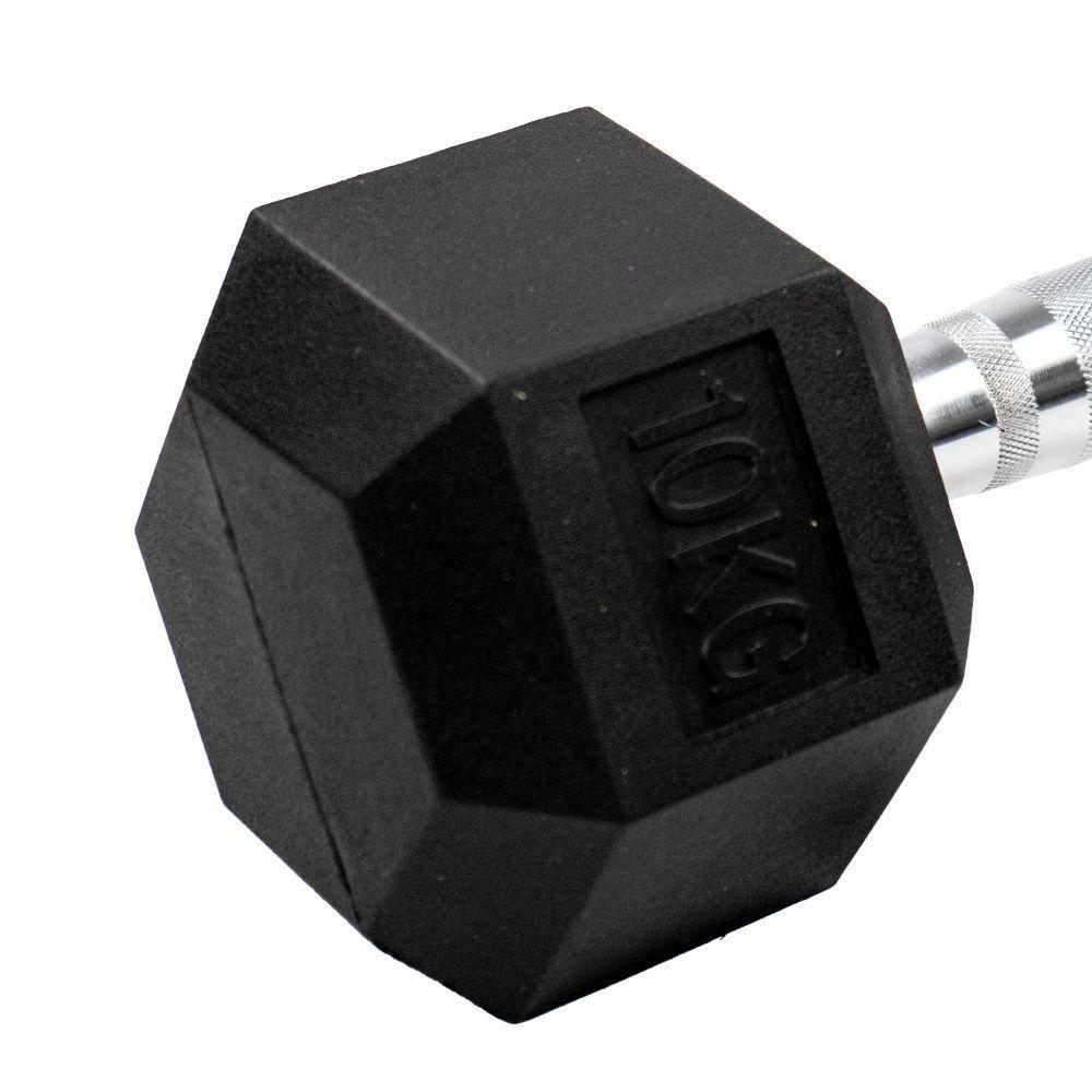 Par Halteres 10kg + 10kg Dumbbell Sextavado Emborrachado Pegada Cromada Gallant (gdb10f3b-pt)