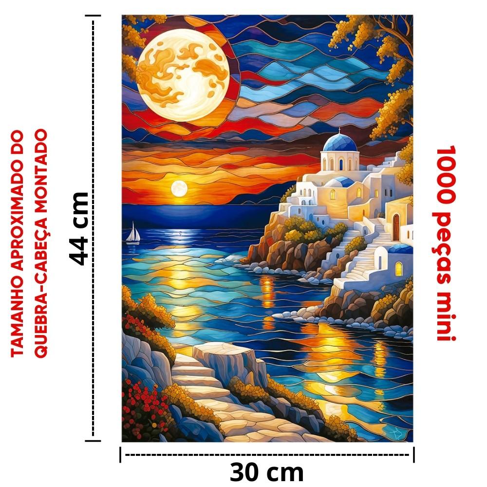 Quebra Cabeça Mini Vitral Grego 1000 Peças Pequenas Puzzle Grow Grécia Praia Pôr Sol Ponto Turístico