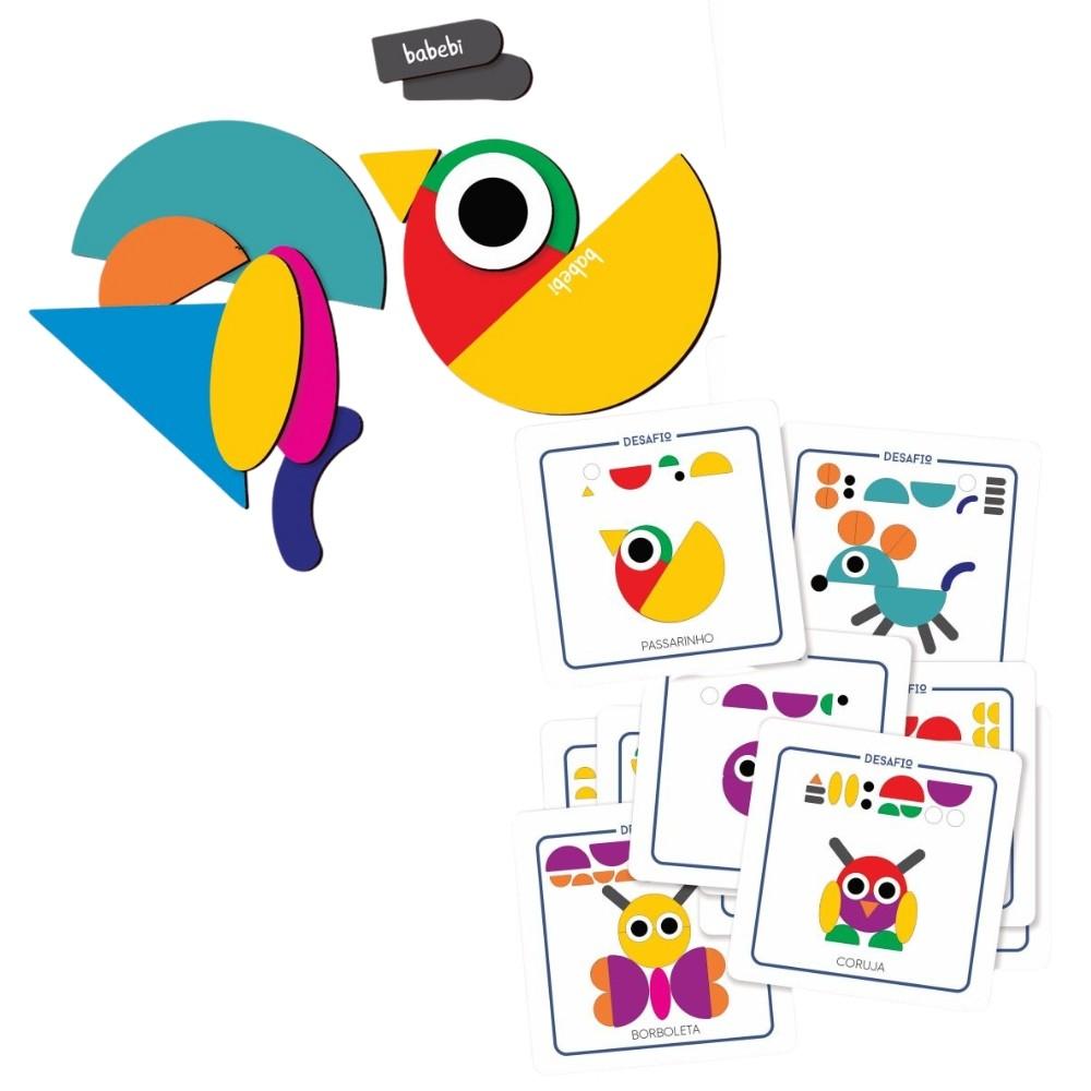 Quebra Cabeça Criativo Madeira Babebi Tangram 48 Peças Raciocínio Lógico Mdf Infantil Jogo Educativo