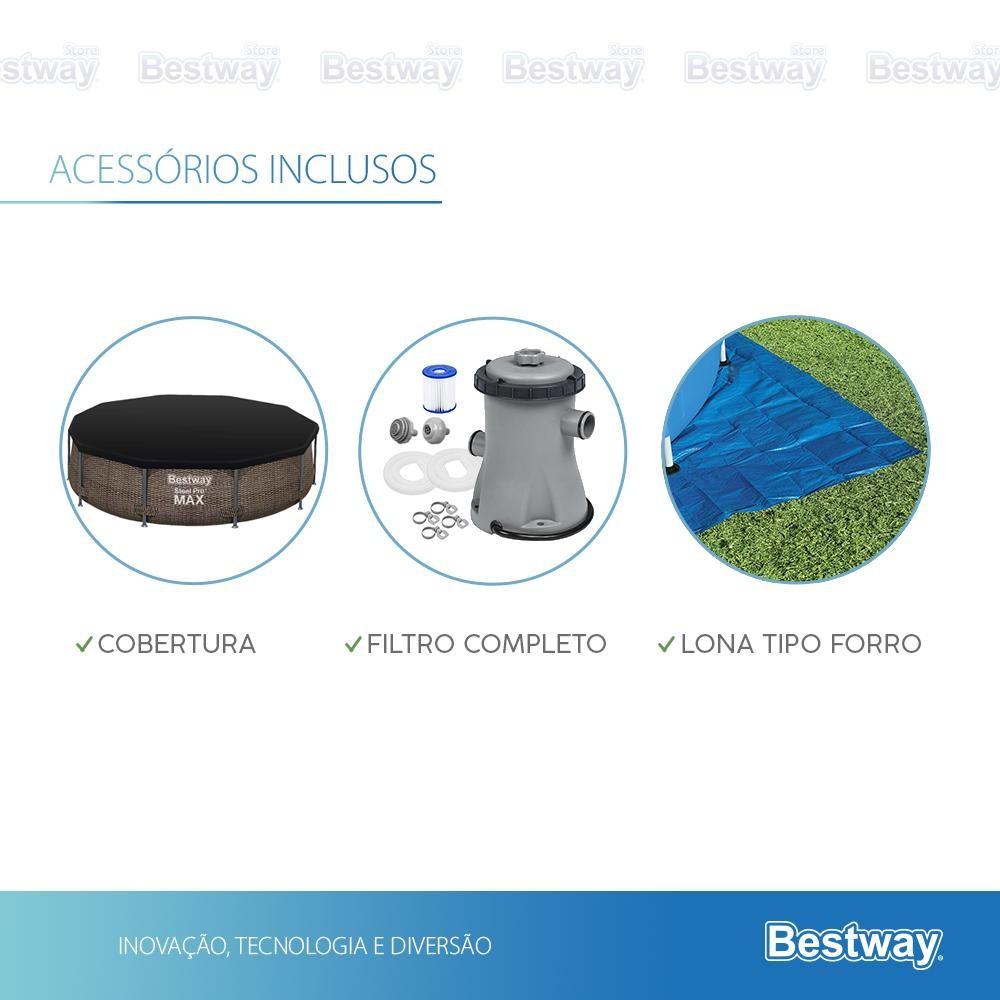 Piscina Estrutural 6.473 Litros Deluxe Circular + Bomba Filtrante + Capa + Forro Bestway