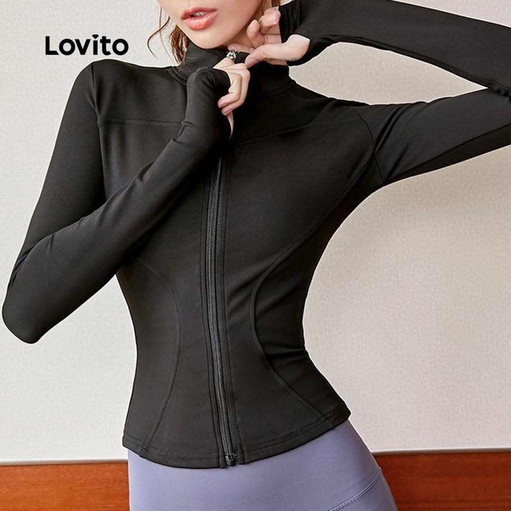 Lovito Jaqueta Academia Esportiva Feminina Esportiva Lazer Controle De Barriga Zíper Fitness Corrida