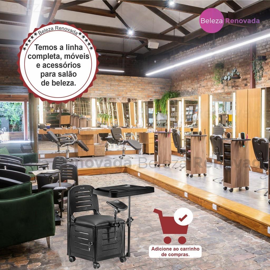 Carrinho Auxiliar Estética - 1 Tampo Mdf + 2 Bandejas
